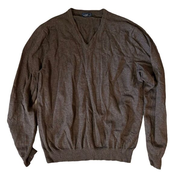 Brooks Brothers 346 Sweater Size Large Men's Brown Merino Wool V-Neck Pullover - Picture 1 of 6
